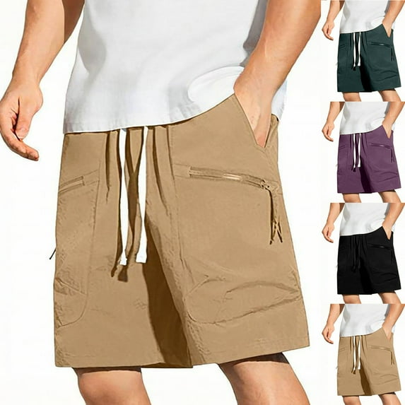 Mens Shorts with Pockets Big and Tall Elastic Waist Solid Color Pants for Outdoor Work Summer Men's Hiking Cargo Workwear Gifts for Men Black XL