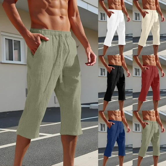 Mens Shorts with Pockets Plus Size Elastic Waist Solid Color Lightweight Outdoor Work Capris for Men Travel Golf Camping Gifts for Men Wine M