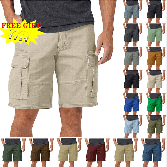Mens Cargo Shorts Casual Solid Knee Length Pants Pocket Straight Button Shorts
