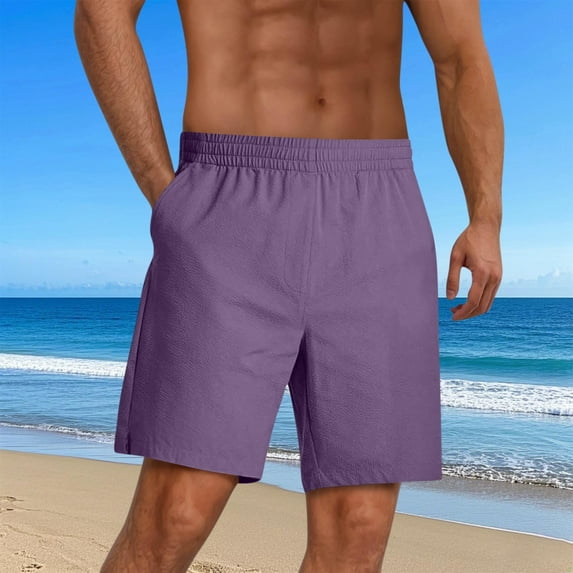 Mens Shorts with Pockets and Drawstring Elastic Waist Casual Solid Color Lightweight Breathable Wide Leg Loungewear Beach Short