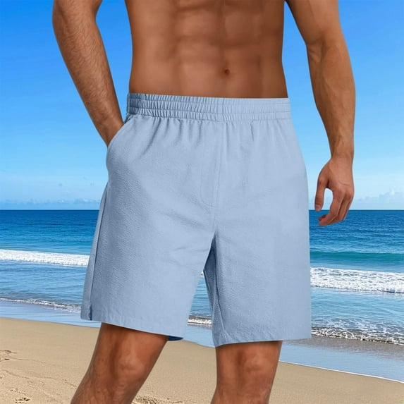 Mens Shorts with Pockets and Drawstring Elastic Waist Casual Solid Color Lightweight Breathable Wide Leg Loungewear Beach Short
