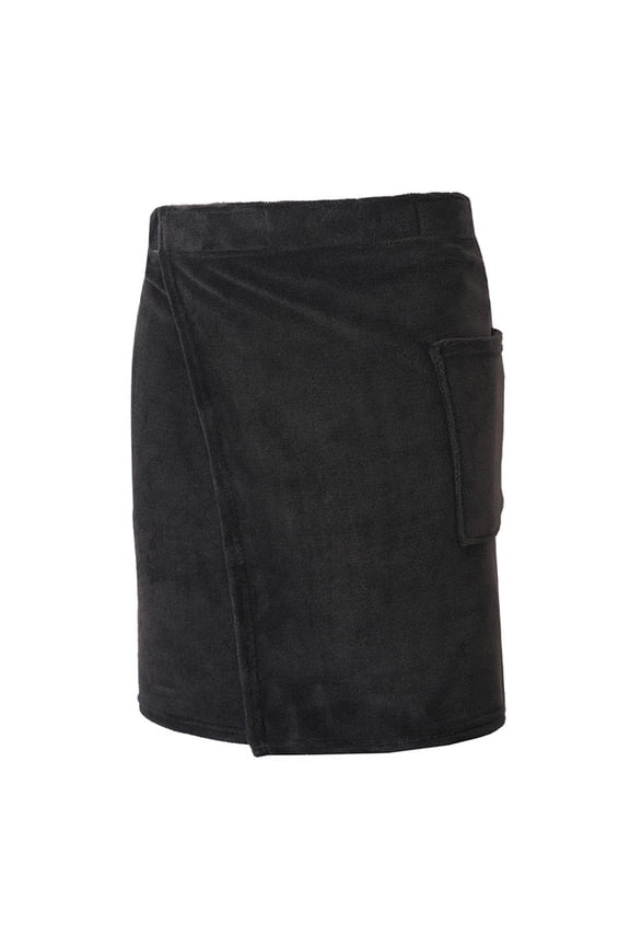 Mens Shower Bath Towel Wrap Fleece Short Body Wrap Bathrobe with Pocket Wearable Pool Beach Towels Cover Up Robe Black, XL