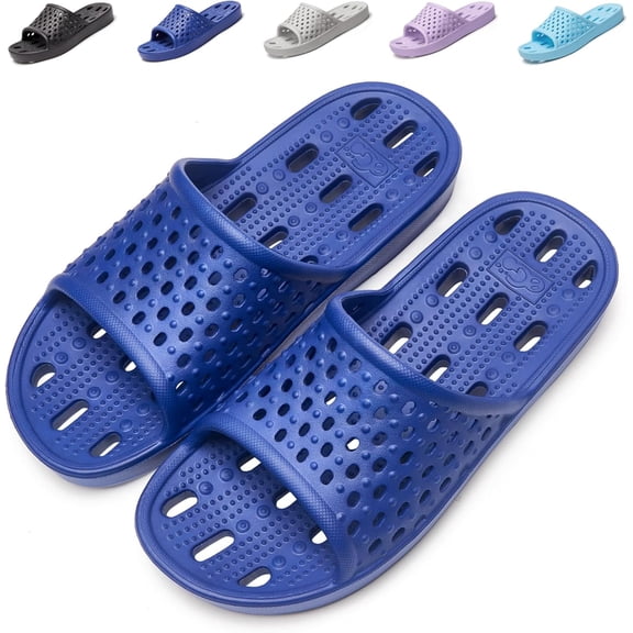 Mens Shower Shoes With Holes Dry Quickly Bath Slippers Womens Non Slip Indoor Home Bedroom Pool Spa Guest College Dorm-C-blue9-10 Wide Women/7.5-8 Men