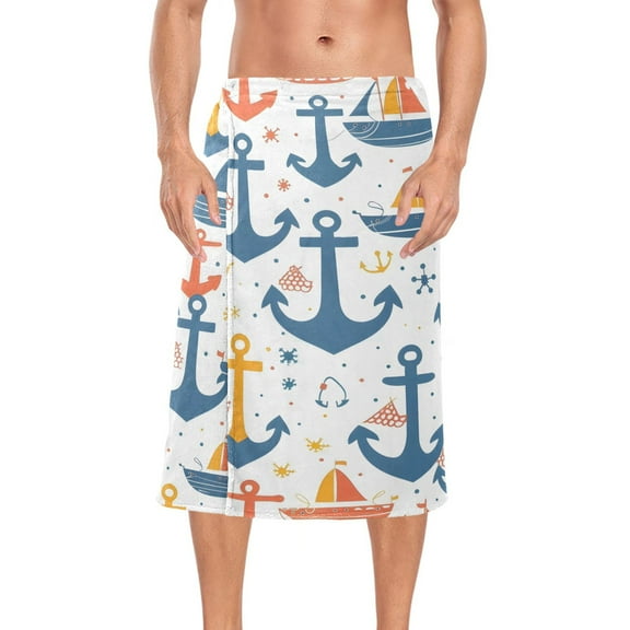 Mens Shower Wrap Adjustable Bath Wrap Towel Body Towels for Gym Shower Sauna Spa Anchors Boats Dots 60x28
