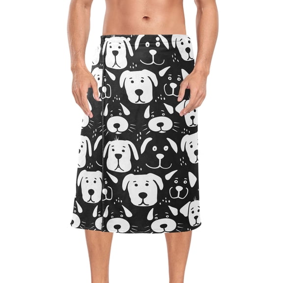 Mens Shower Wrap Adjustable Bath Wrap Towel Body Towels for Gym Shower Sauna Spa Black White Dog Face 60x28