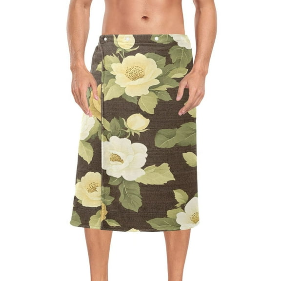 Mens Shower Wrap Adjustable Bath Wrap Towel Body Towels for Gym Shower Sauna Spa Brown Cream Roses 60x28