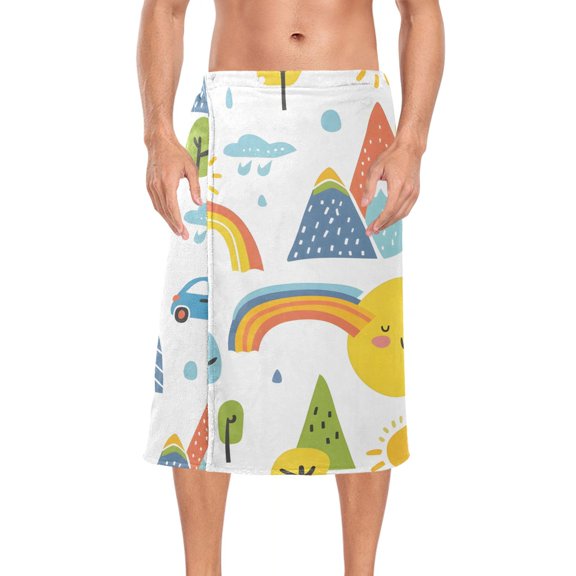 Mens Shower Wrap Adjustable Bath Wrap Towel Body Towels for Gym Shower Sauna Spa Car Mountain Sun Tree Rainbow 60x28