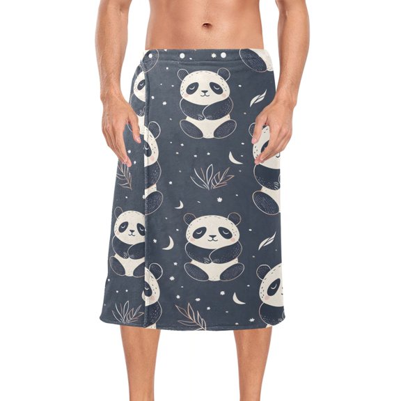 Mens Shower Wrap Adjustable Bath Wrap Towel Body Towels for Gym Shower Sauna Spa Cartoon Sitting Panda 60x28