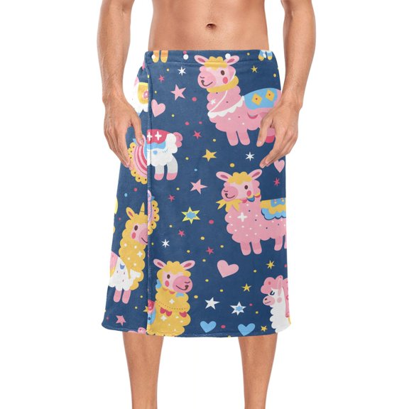Mens Shower Wrap Adjustable Bath Wrap Towel Body Towels for Gym Shower Sauna Spa Cute Alpacas Hearts Stars 60x28