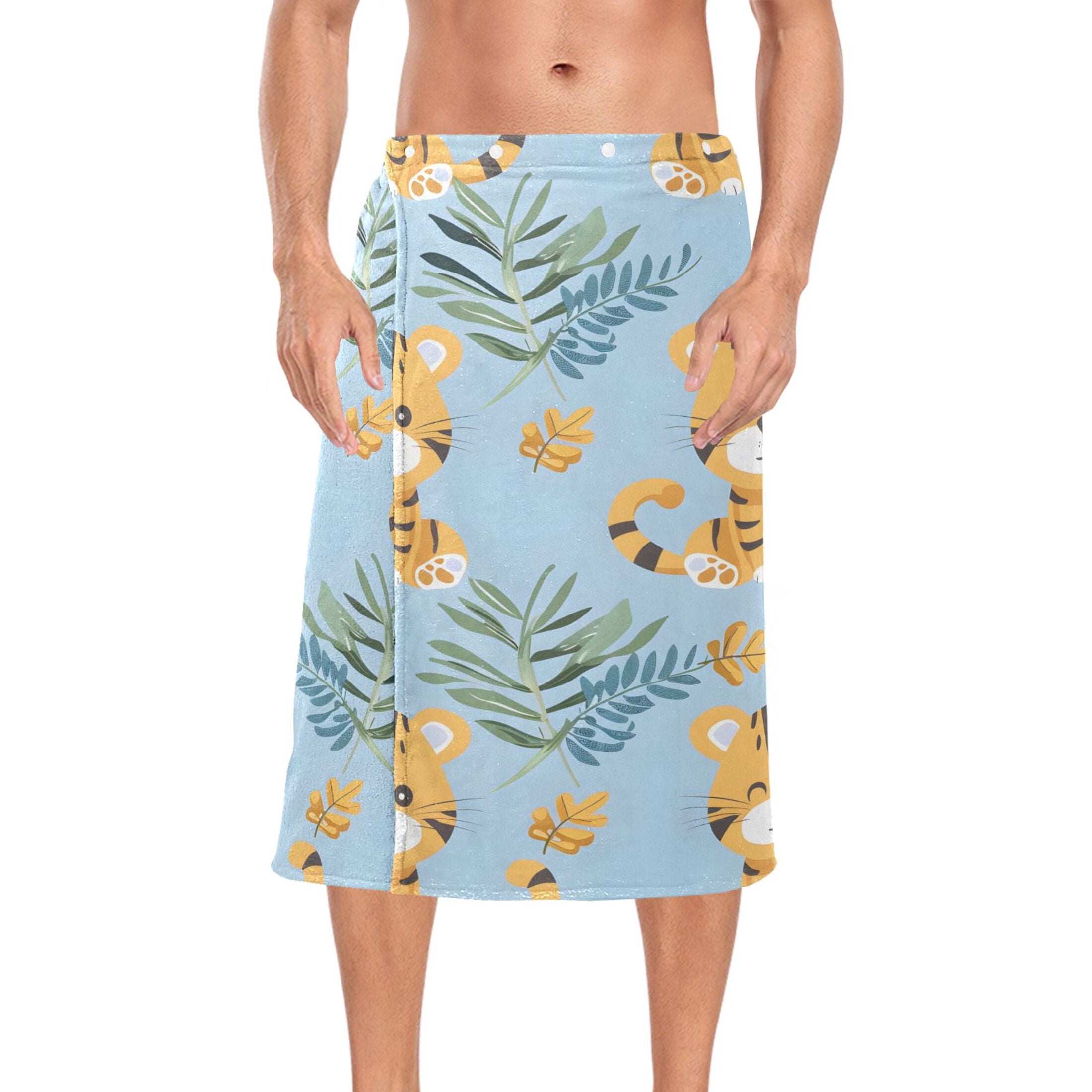 Mens Shower Wrap Adjustable Bath Wrap Towel Body Towels for Gym Shower Sauna Spa Cute Baby Tigers and Leaf 60x28