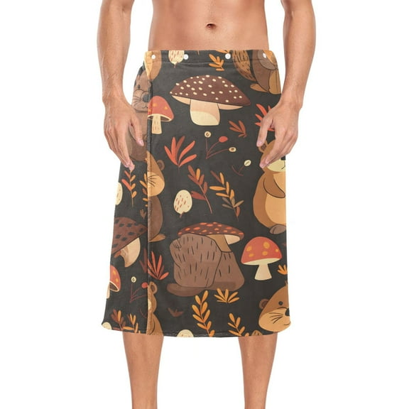 Mens Shower Wrap Adjustable Bath Wrap Towel Body Towels for Gym Shower Sauna Spa Cute Beaver and Mushroom 60x28