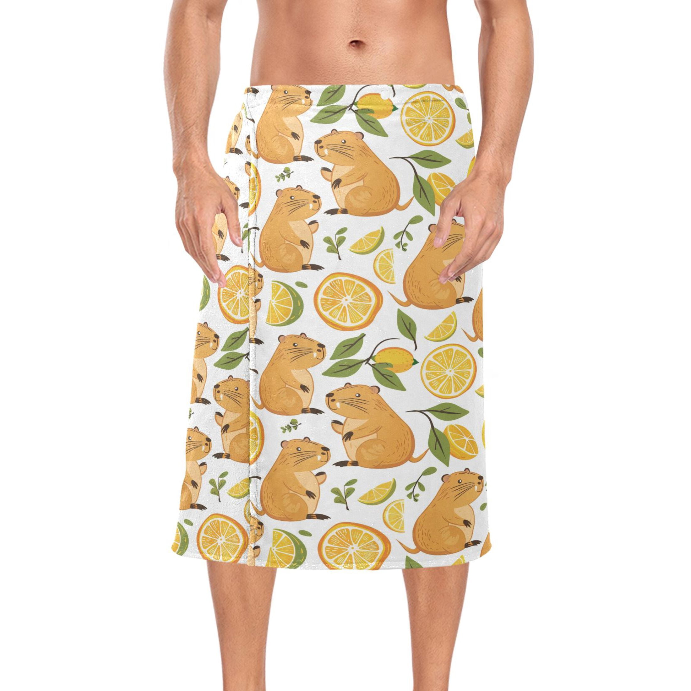 Mens Shower Wrap Adjustable Bath Wrap Towel Body Towels for Gym Shower Sauna Spa Funny Baby Capybaras and Orange 60x28