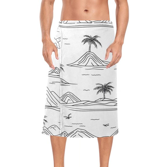 Mens Shower Wrap Adjustable Bath Wrap Towel Body Towels for Gym Shower Sauna Spa Line Palm Tree Mountains 60x28