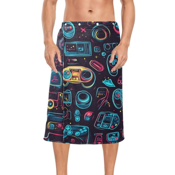Mens Shower Wrap Adjustable Bath Wrap Towel Body Towels for Gym Shower Sauna Spa Neon Game Controllers 60x28