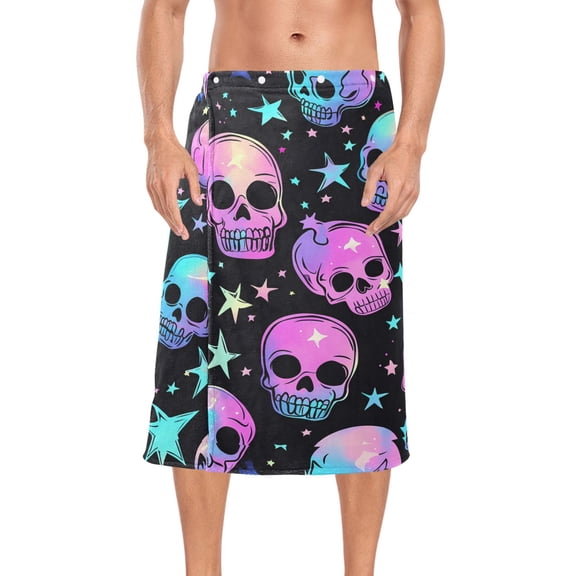 Mens Shower Wrap Adjustable Bath Wrap Towel Body Towels for Gym Shower Sauna Spa Neon Skulls and Stars 60x28