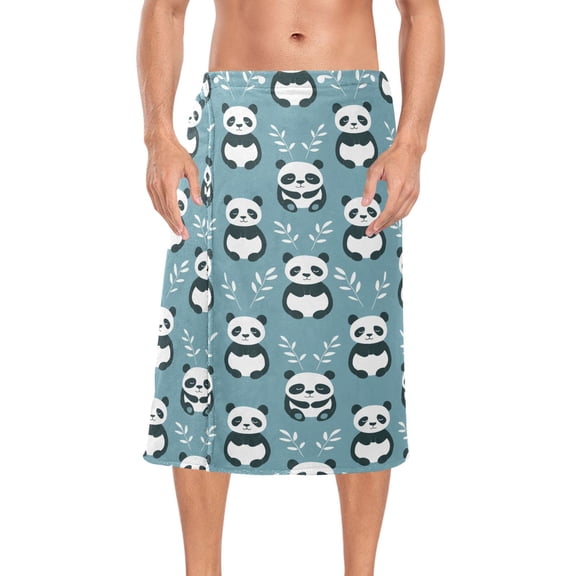 Mens Shower Wrap Adjustable Bath Wrap Towel Body Towels for Gym Shower Sauna Spa Pandas Sitting and Leaf 60x28