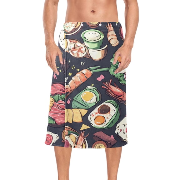 Mens Shower Wrap Adjustable Bath Wrap Towel Body Towels for Gym Shower Sauna Spa Sushi Egg Shrimp Fish 60x28