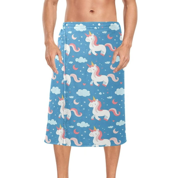 Mens Shower Wrap Adjustable Bath Wrap Towel Body Towels for Gym Shower Sauna Spa Unicorn Moon Cloud 60x28