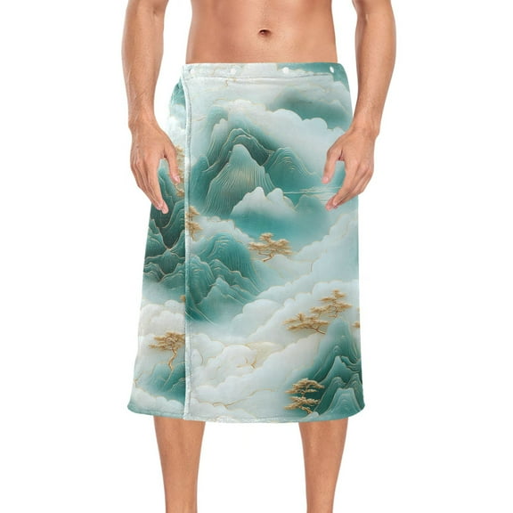 Mens Shower Wrap Adjustable Bath Wrap Towel Body Towels for Gym Shower Sauna Spa White Clouds Green Mountains 60x28