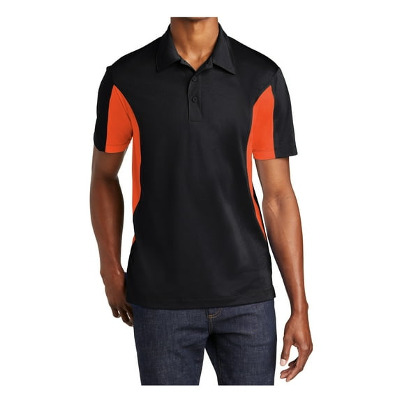 Mens Side Blocked Polyester Micropique Sport-Wick Polo Black/ Deep Orange X-Small