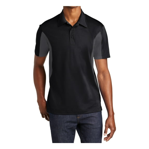 Mens Side Blocked Polyester Micropique Sport-Wick Polo Black/ Iron Grey 6X-Large