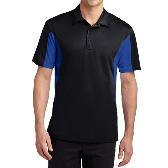 Mens Side Blocked Polyester Micropique Sport-Wick Polo Black/ True Royal Small