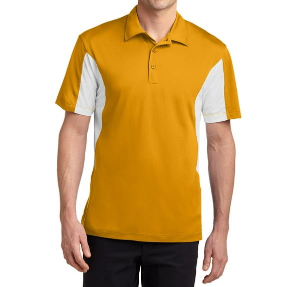 Mens Side Blocked Polyester Micropique Sport-Wick Polo Gold/ White Medium
