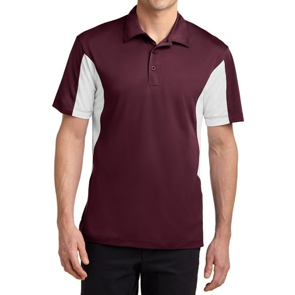 Mens Side Blocked Polyester Micropique Sport-Wick Polo Maroon/ White Medium