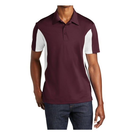 Mens Side Blocked Polyester Micropique Sport-Wick Polo Maroon/ White X-Large
