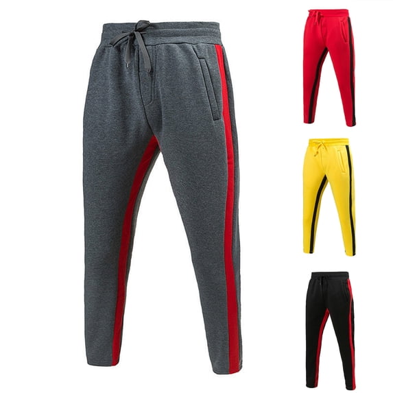 Mens Side Stripe Jogger Track Pants Slim Tapered Workout Sweatpants Athletic Running Dark Gray M