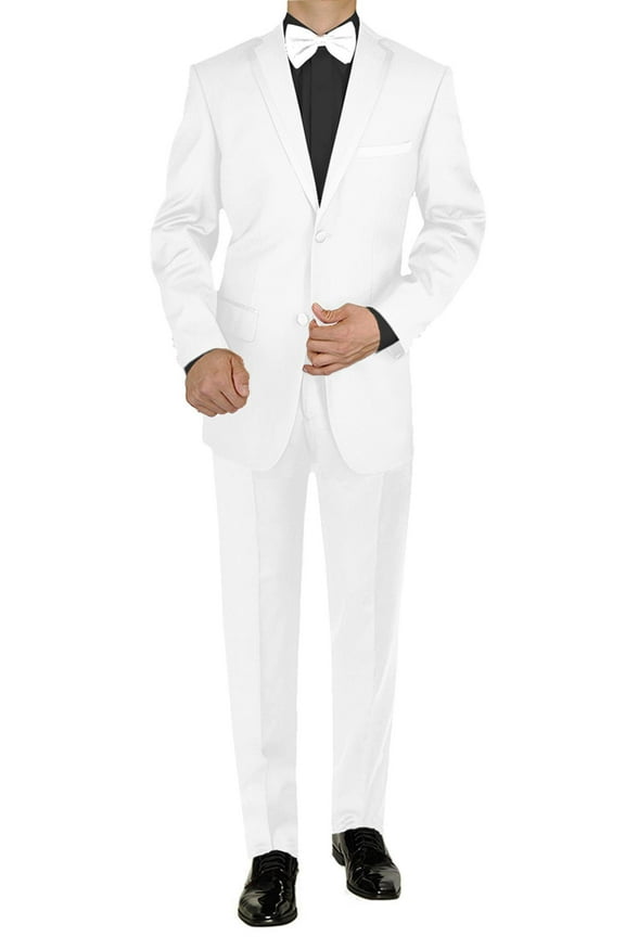 Mens Side Vent 2 Piece White Modern Fit Tuxedo Suit Giorgio
