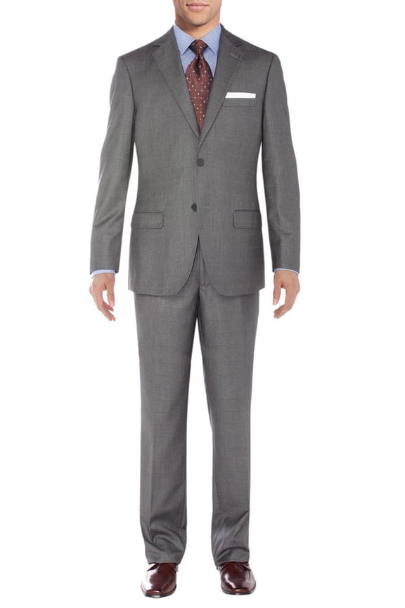 Mens Side Vent 2 Piece Windowpane Gray Classic Fit Suit