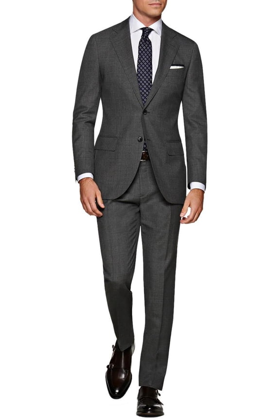 Mens Side Vent 2-piece Charcoal Cotton Modern Fit Suit DTI