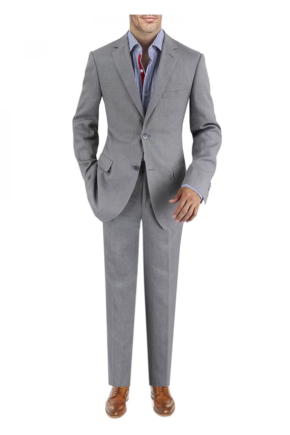 Mens Side Vent 2-piece Gray Linen Modern Fit Suit DTI DARYA