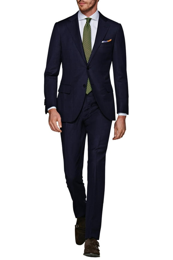 Mens Side Vent 2-piece Navy Cotton Modern Fit Suit Luciano