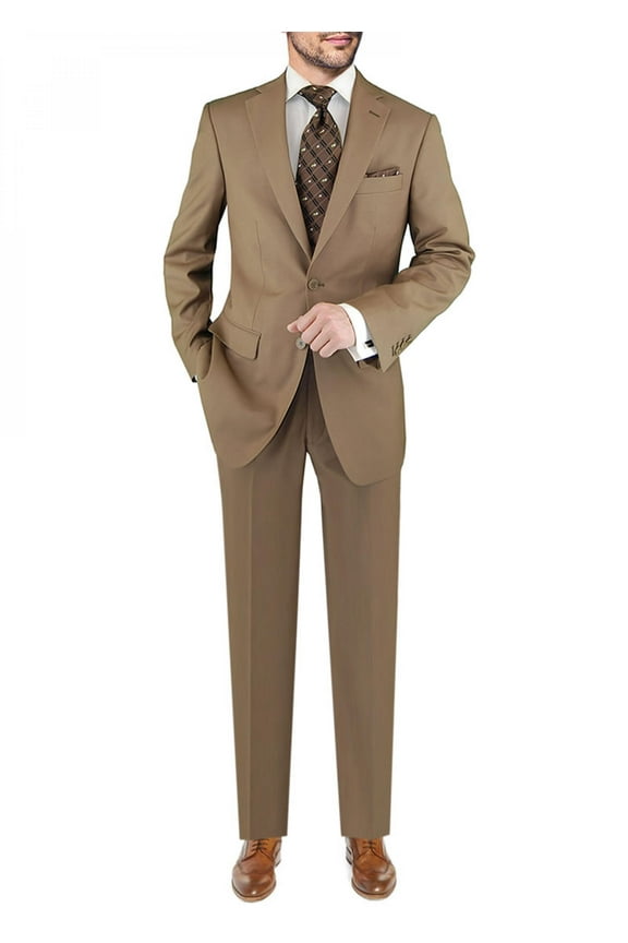 Mens Side Vent 2-piece Taupe Cotton Modern Fit Suit DTI