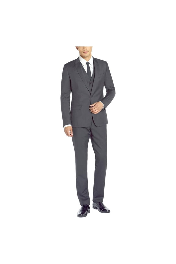 Mens Side Vent 3-piece Charcoal Wool Modern Fit Suit DTI