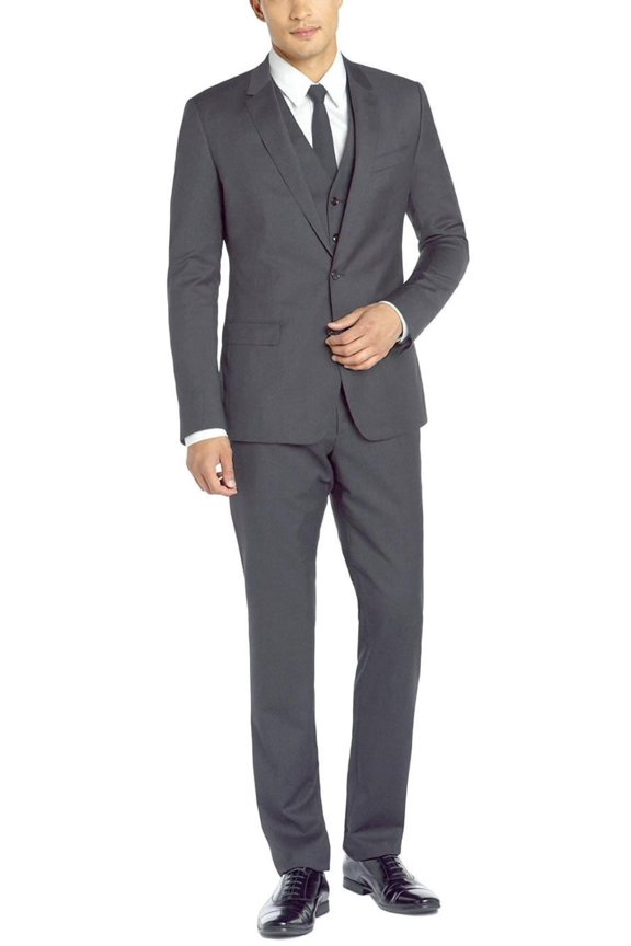 Mens Side Vent 3-piece Charcoal Wool Modern Fit Suit DTI
