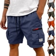 thumbnail image 1 of Mens Side Zipper Cargo Pockets Casual Shorts Elastic Waist Drawstring Lightweight Pants Relaxed Fit Knee Length Outdoor Hiking Travel Daily Bottoms , #03 Navy, M, 1 of 7