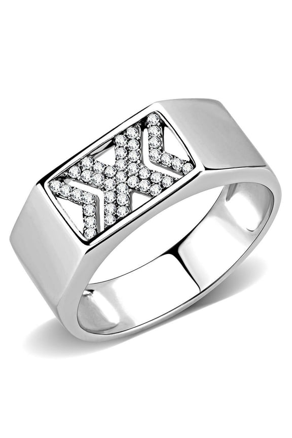 Mens Signet Diamond Engagement Ring, Double X Design Diamond Ring, Pave Set Diamond Wedding Ring, 925 Sterling Silver, 1.8 Ct Simulated Diamond, Ring Gift For Husband