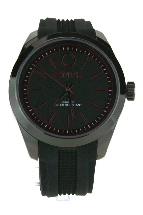 Mens Silicone Band Modern Minimal Round Analog Sport Wrist Watch Black Red