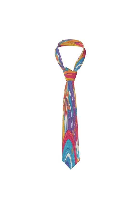 Mens Silk Like Necktie Wrinkle Resistant Tie Anti Slip Keeper For Business Wedding Party Daily Wear Formal Dress Tie Indianred Tie-Dye Background Vibrant Colors And Swirling (2)