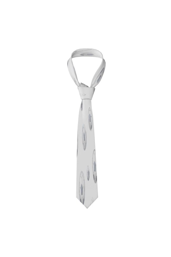 Mens Silk Like Necktie Wrinkle Resistant Tie Anti Slip Keeper For Business Wedding Party Daily Wear Formal Dress Tie Seamless Pattern Soccer Football White Background Cool Sport Style