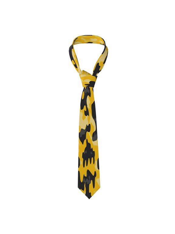 Mens Silk Like Necktie Wrinkle Resistant Tie Anti Slip Keeper For Business Wedding Party Daily Wear Formal Dress Tie Vector Camouflage Pattern Yellow_3