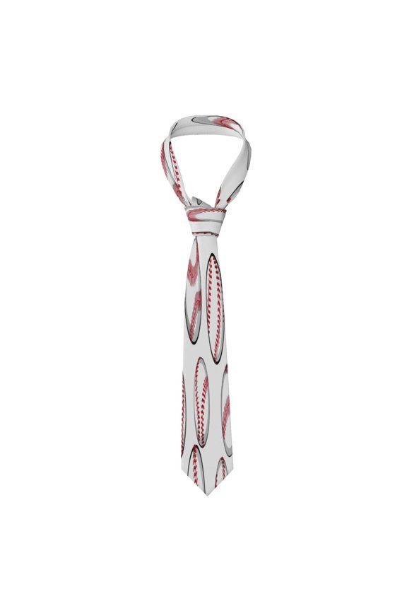 Mens Silk Like Necktie Wrinkle Resistant Tie Anti Slip Keeper For Business Wedding Party Daily Wear Formal Dress Tie White Baseballs With Classic Red Stitching Subtle Dynamic Motion Lines