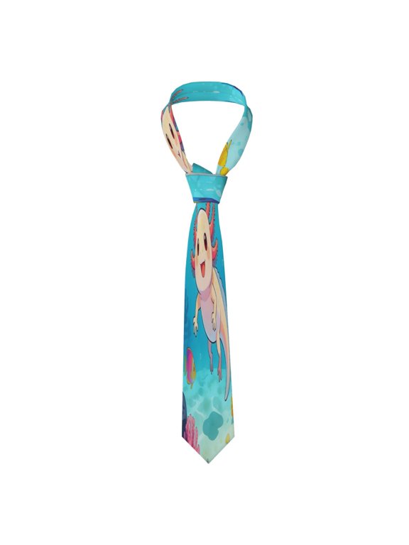 Mens Silk Like Necktie Wrinkle Resistant Tie Anti Slip Keeper For Business Wedding Party Daily Wear Formal Dress Tie Axolotl Swimming In The Deep Sea