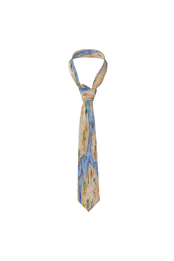 Mens Silk Like Necktie Wrinkle Resistant Tie Anti Slip Keeper For Business Wedding Party Daily Wear Formal Dress Tie Game Map