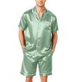 thumbnail image 1 of Mens Silk Pajama Set Satin 2 Piece Short Sleeve Loungewear Button Down Sleepwear with Pockets S-XXXXL, 1 of 6