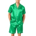 thumbnail image 1 of Mens Silk Pajamas 2 Piece Short Sleeve Loungewear 2 Piece Button Down Pajama Set S-4xl, 1 of 6