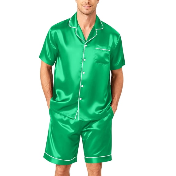 Mens Silk Pajamas 2 Piece Short Sleeve Loungewear 2 Piece Button Down Pajama Set S-4xl
